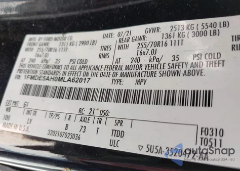 2021 Ford Bronco z USA, uszkodzony, nr VIN 1FMDE5AH0MLA62017